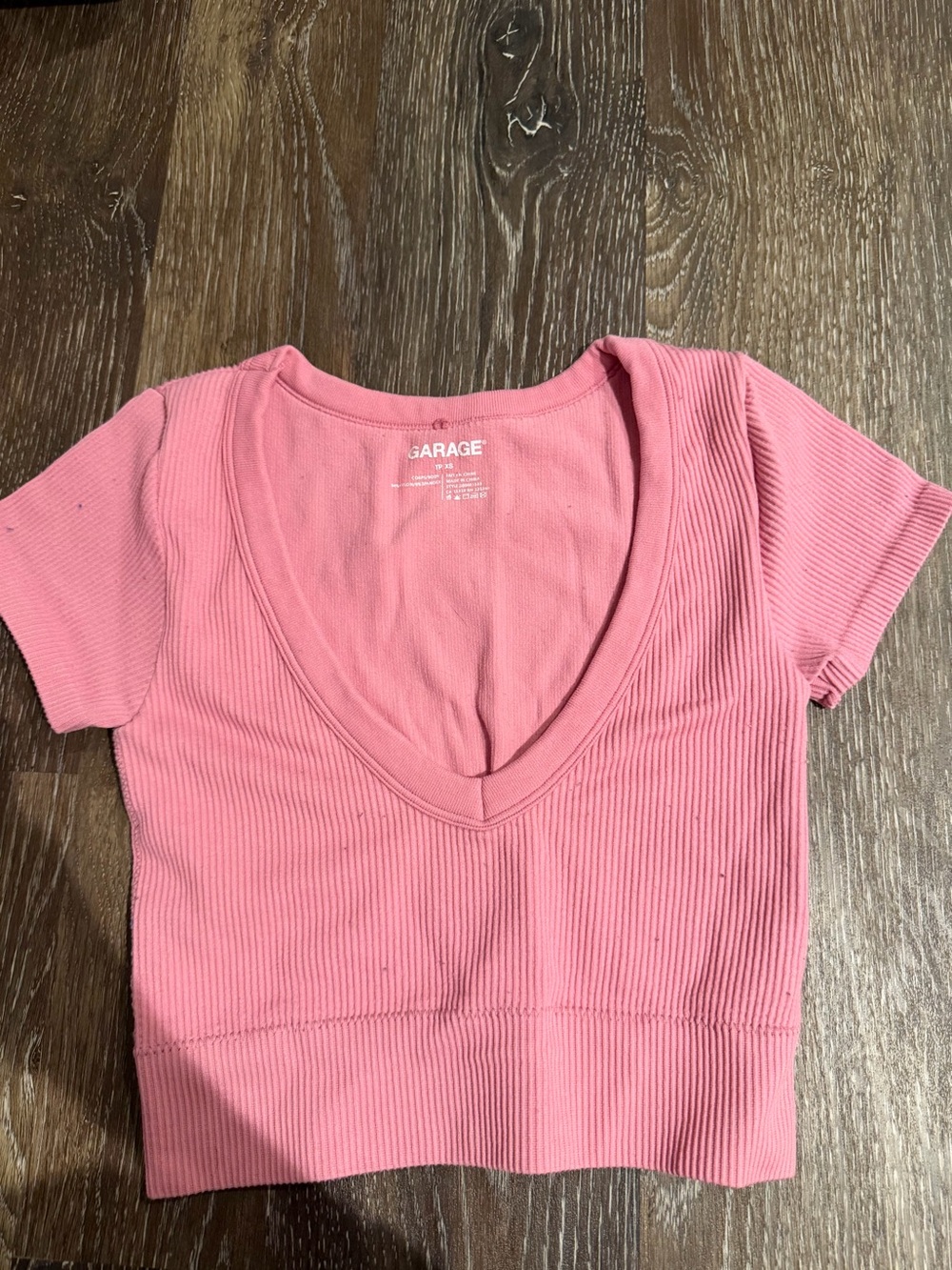 Garage Pink Ribbed V-Neck Crop Top